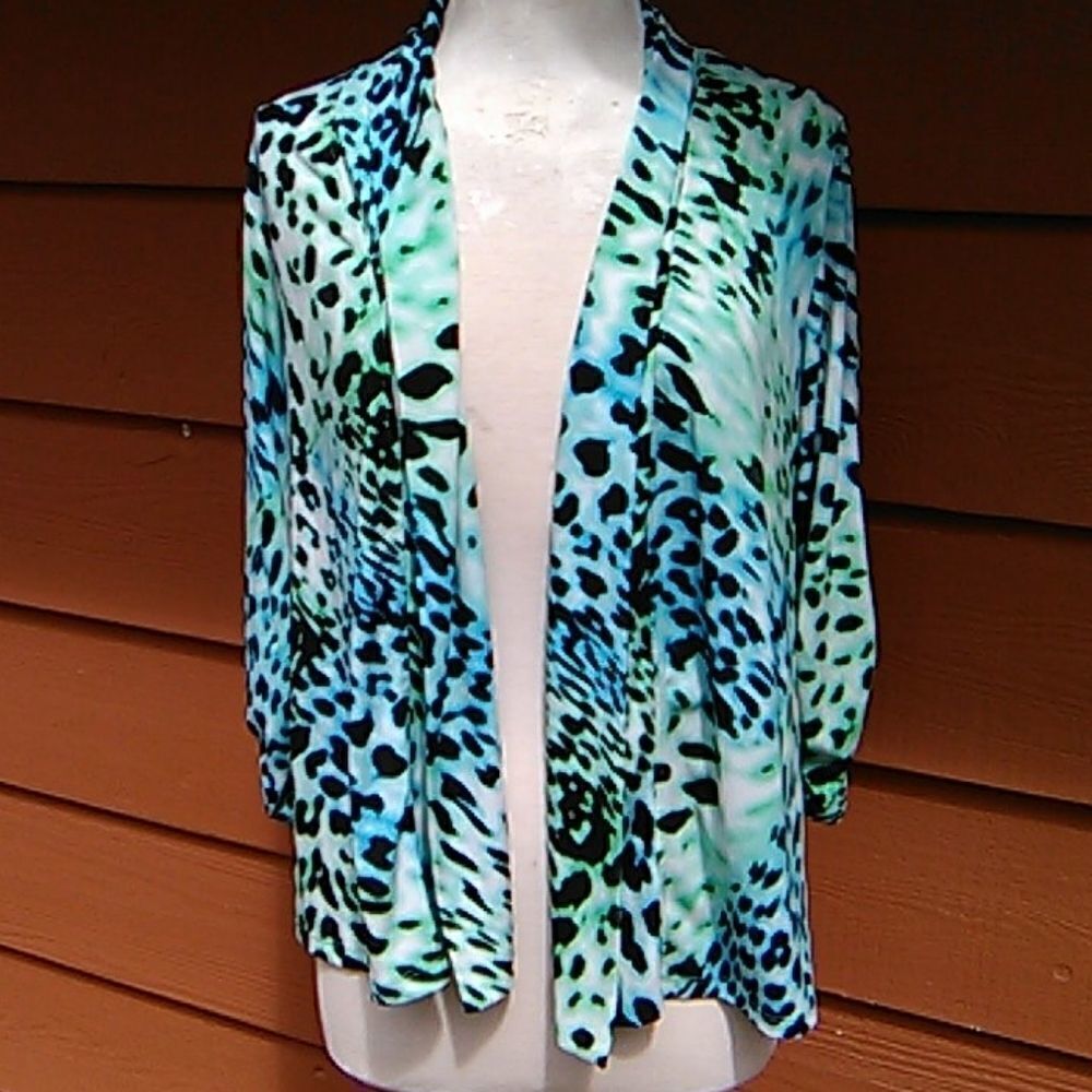 Ellen Tracy Open Animal Print Cardigan